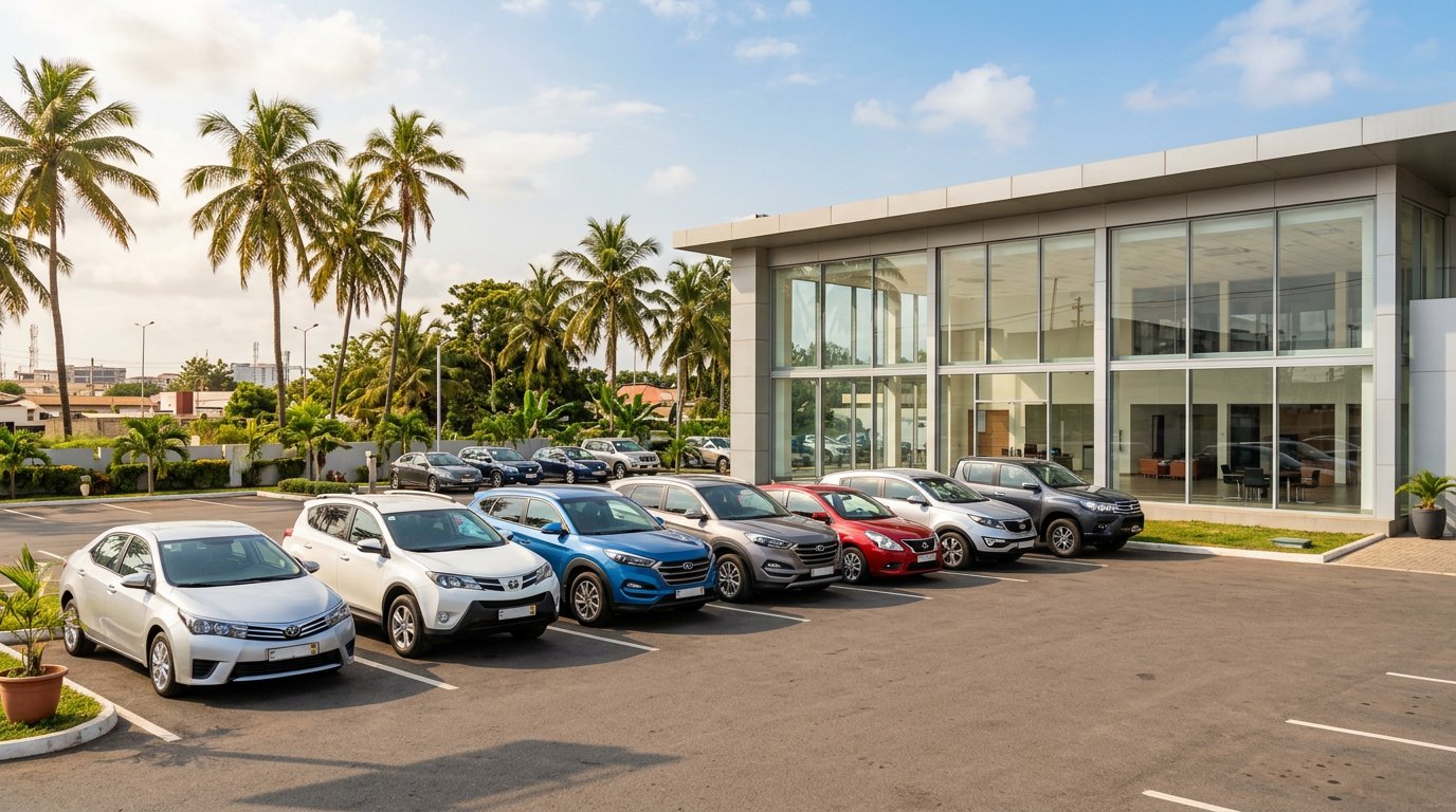 Cars on a dealership forecourt