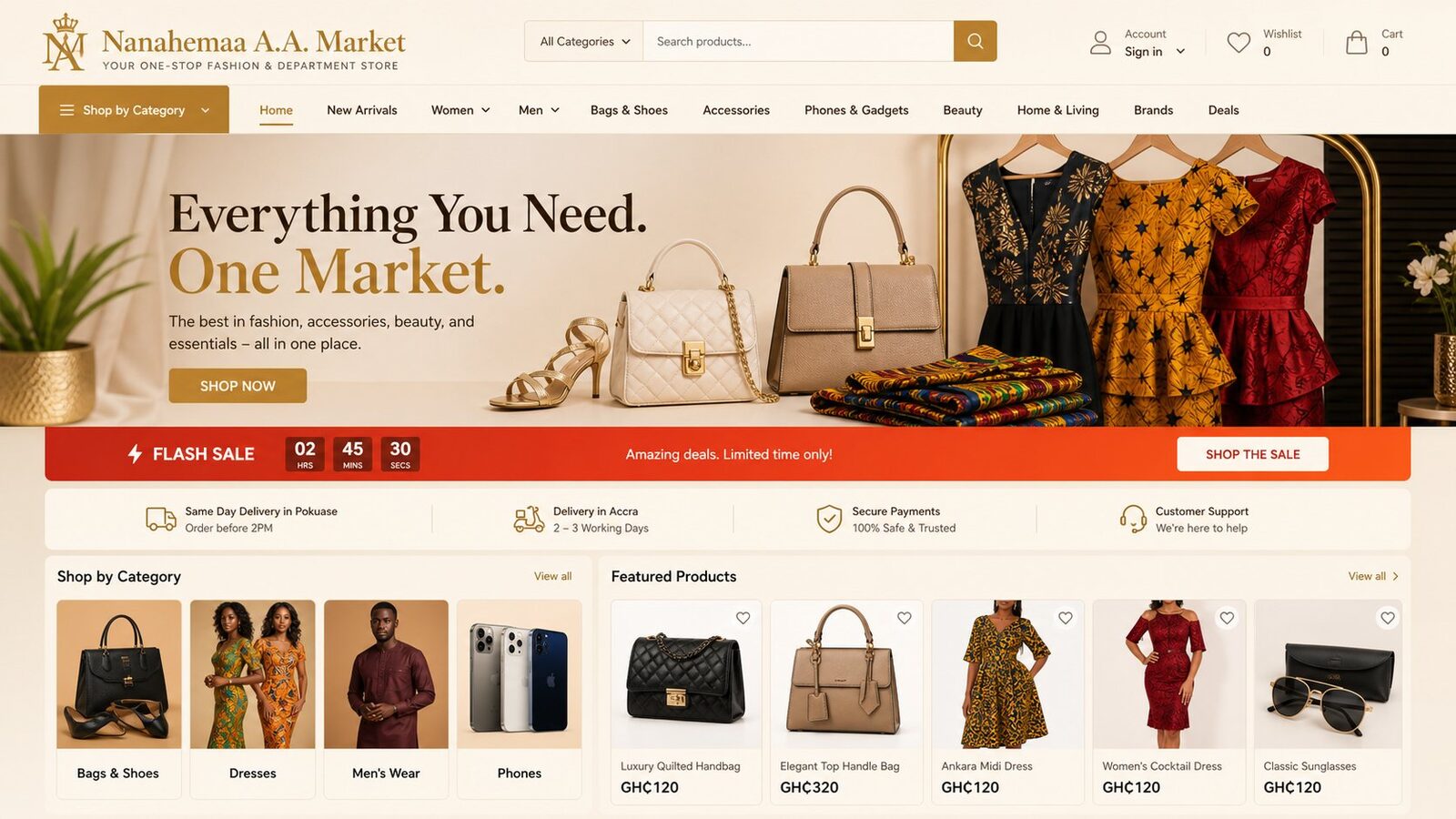 Homepage of the live Nanahemaa Market store